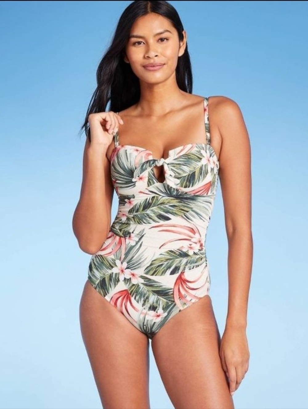 Tropical Print One-Piece Swimsuit in Pink & Green (L)